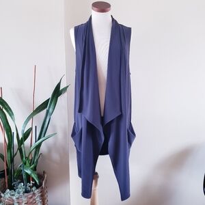 SYMPLI Classic Assymetrical Draped Longline Open Front Vest - Gray Sz 18